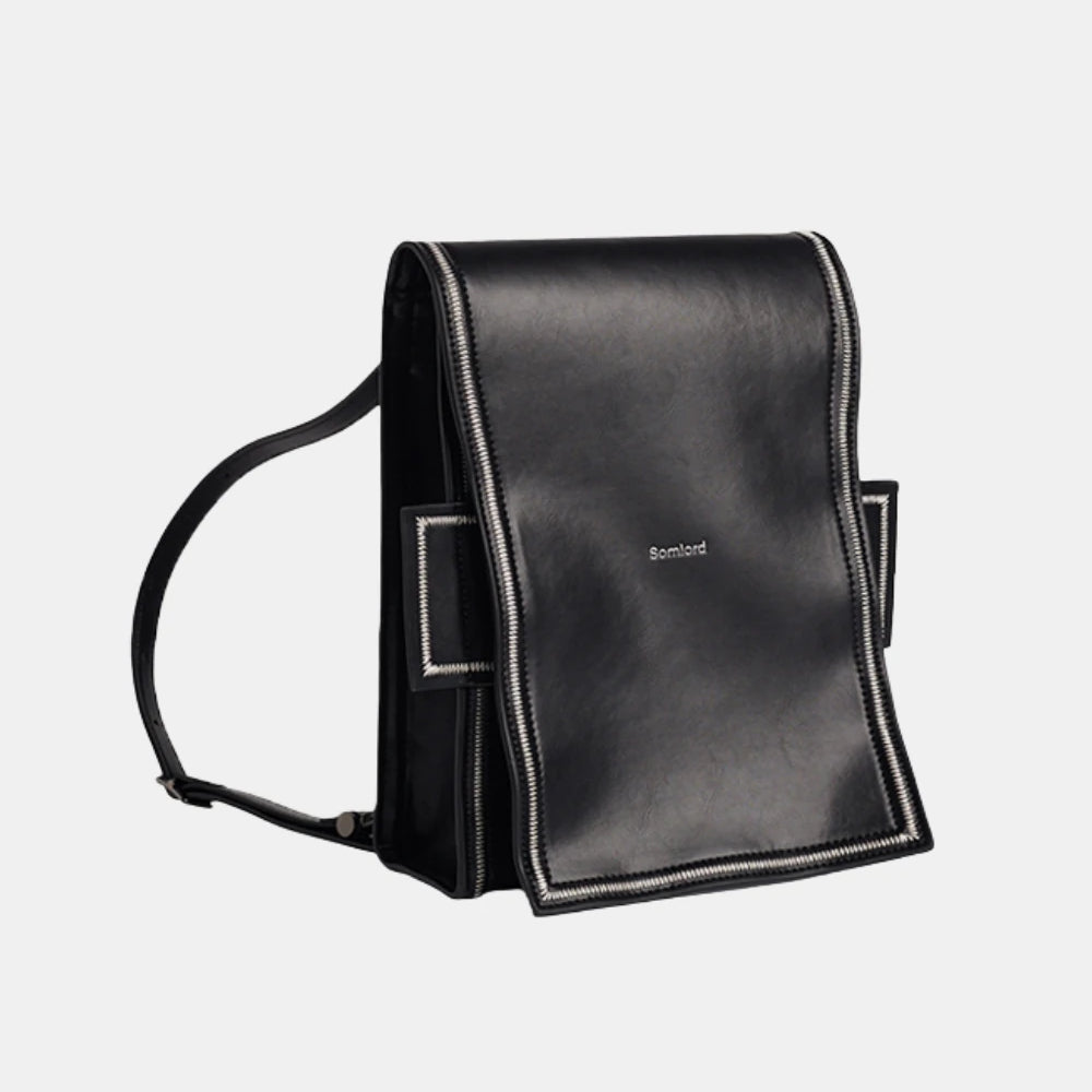 2-in-1 Convertible Leather Mini Backpack – sleek black leather design with a structured, modern silhouette for versatile styling.
