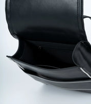 Modern black leather mini backpack – a perfect blend of structure and softness for urban minimalism.