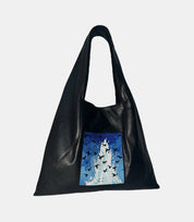 Ocean-inspired Artistic Embroidered Tote Bag – elegant and versatile, featuring soft leather and hand-stitched embroidery.