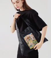 Convenient and stylish – easy-access open tote with an artistic embroidered design, blending aesthetics and practicality.