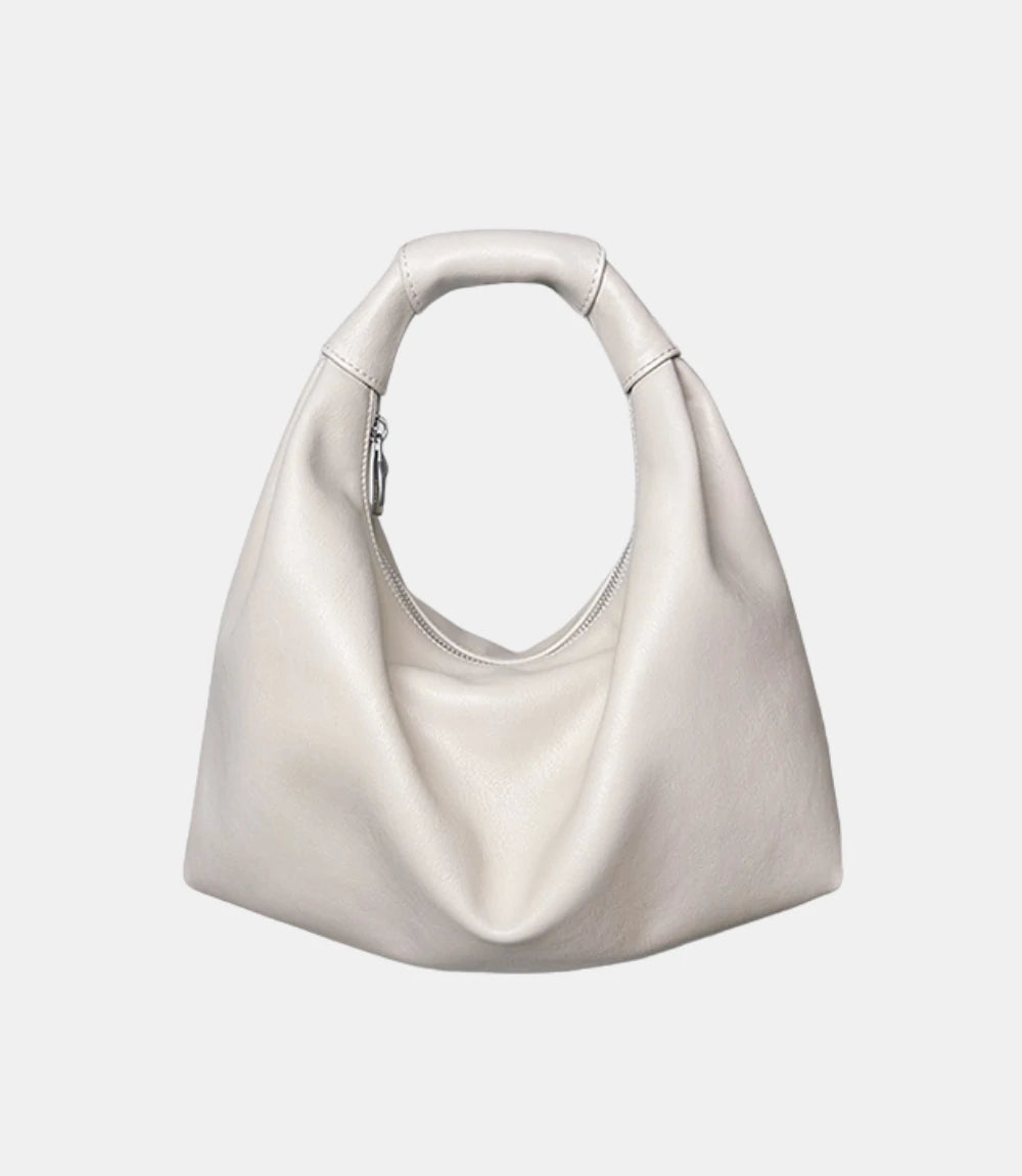 Slouchy Leather Cloud Hobo Bag in off-white – soft, minimalist design with a relaxed, crescent shape for effortless chic styling.