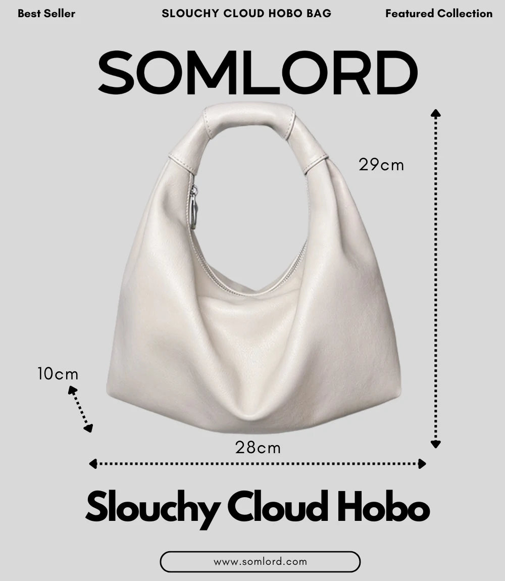 SOMLORD Slouchy Cloud Hobo Bag – a luxurious blend of soft leather, modern minimalism, and comfortable, functional design.