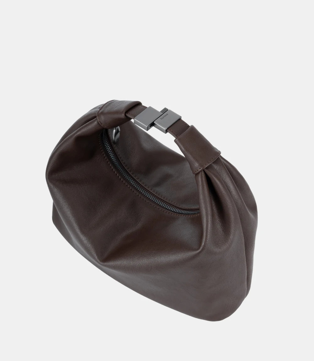 Supple leather texture – Chocolate Brown Cloud Hobo Bag showcasing its soft, adaptable structure for a natural drape.