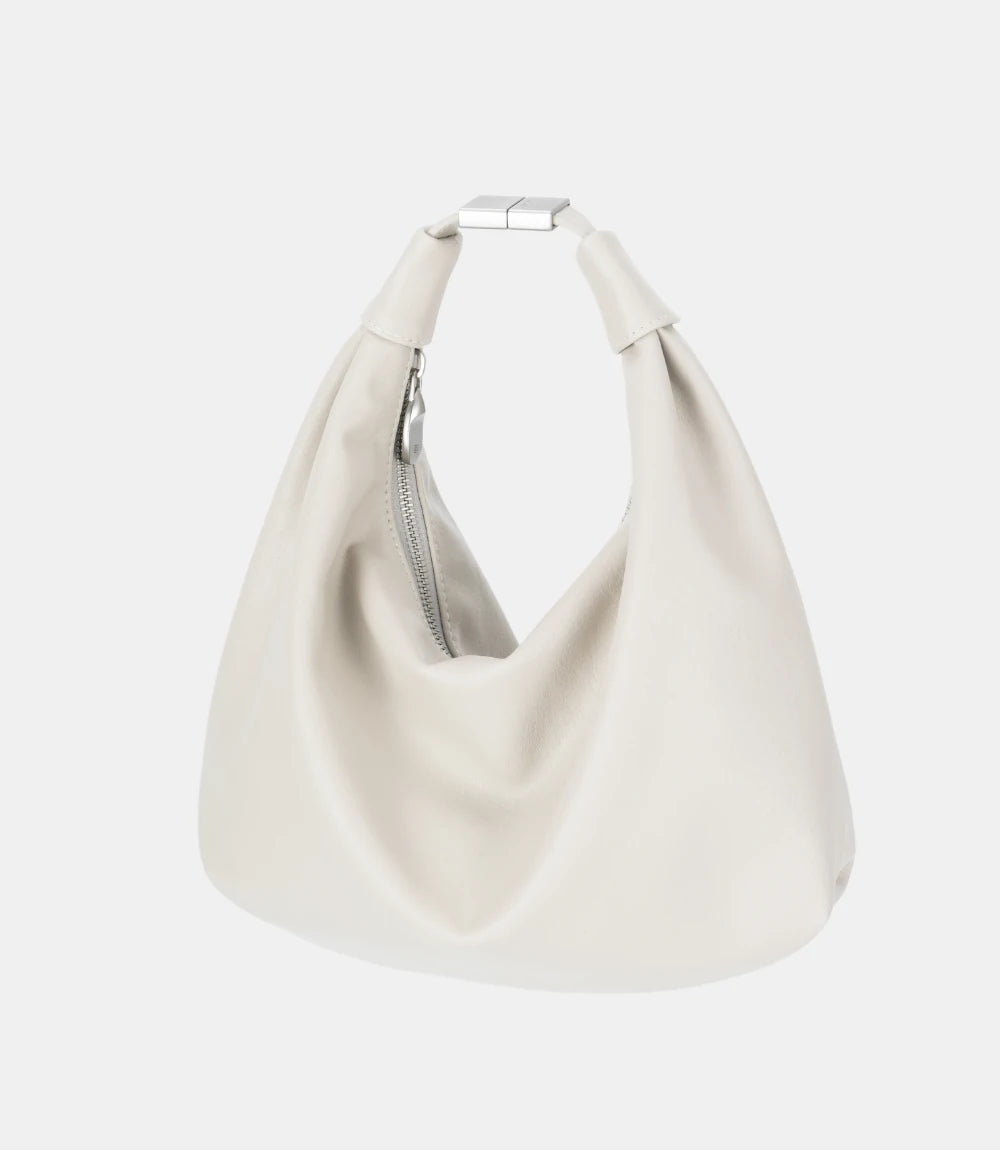 White Slouchy Leather Hobo Bag – relaxed, crescent silhouette with a seamless, smooth leather finish for a modern aesthetic.