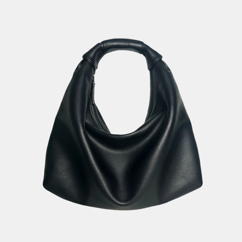 Black Slouchy Leather Cloud Hobo Bag – premium soft leather with a draped silhouette, offering a versatile, casual-luxe appeal.