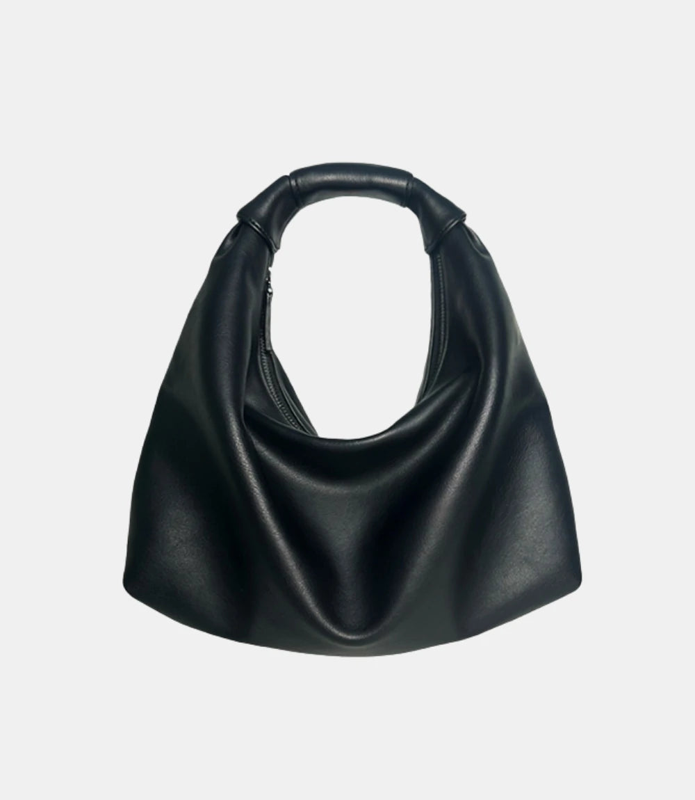 Black Slouchy Leather Cloud Hobo Bag – premium soft leather with a draped silhouette, offering a versatile, casual-luxe appeal.