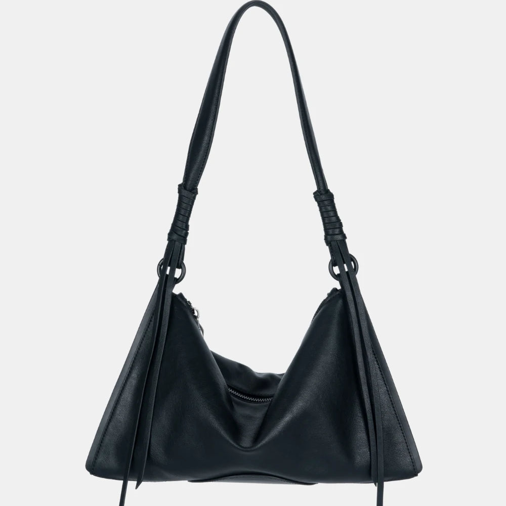 ChicCurve Leather Shoulder Bag in black – elegant and soft leather handbag with a slouchy, crescent silhouette for modern styling.