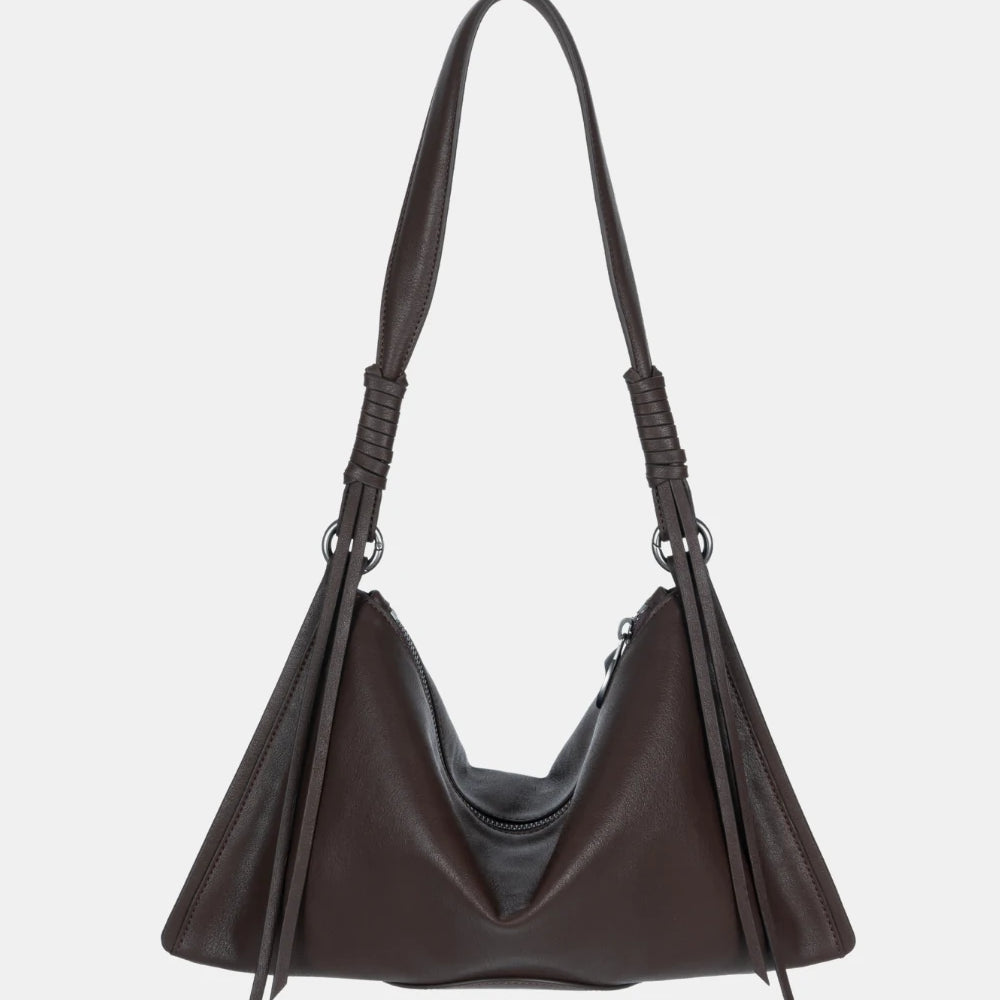 Brown ChicCurve Leather Shoulder Bag – minimalist crescent-shaped tote crafted from premium soft leather for an effortless look.